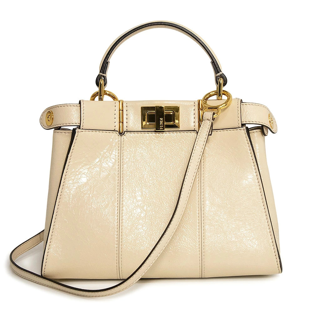 Fendi Peekaboo Shiny Lambskin Leather Camellia Beige Cream Crossbody